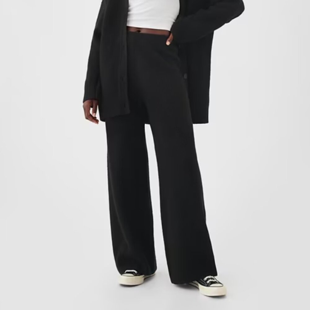 GAP CashSoft Shaker-Stitch Sweater Pants - Black Medium Tall - NWT